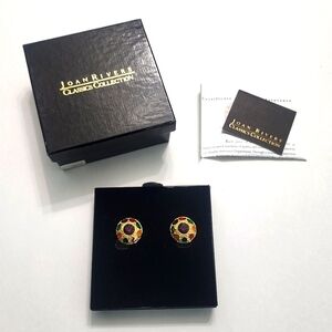 Joan Rivers Multi Colored Jeweled Round Small Clip Earrings w/ Box & Papers